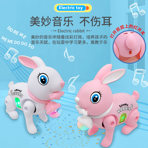 Electric Pull-String Rabbit with Light-Up Music and Projection, Carrot Jumping Rabbit, Stunt Toy for Pedestals