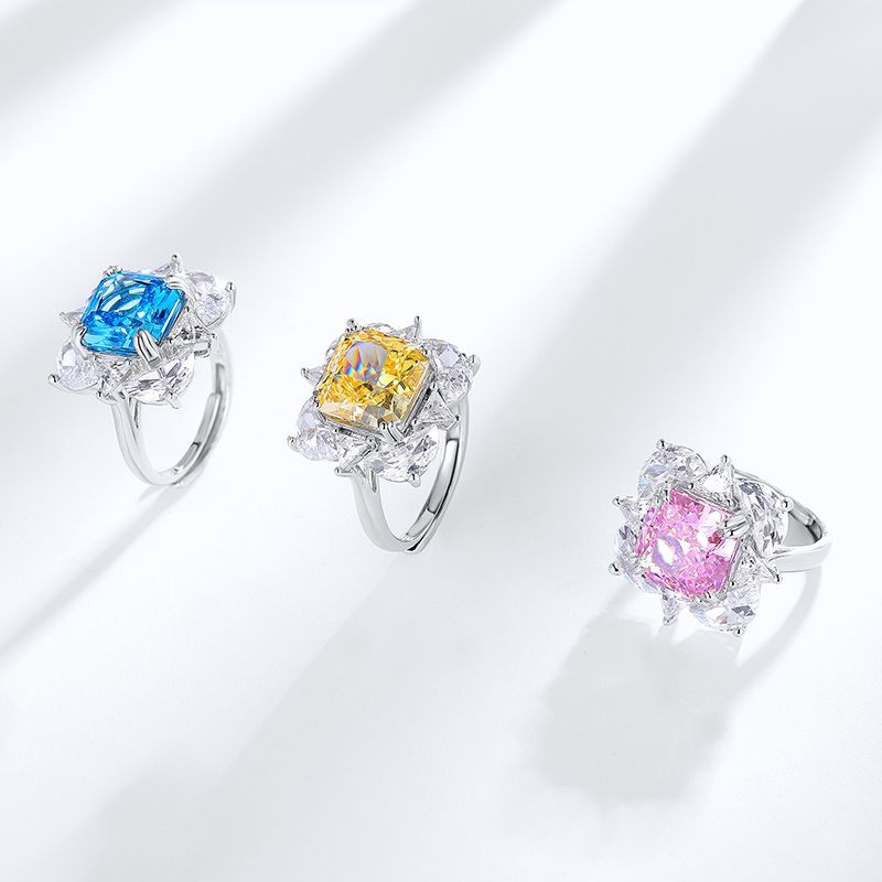 Wilsheng europeo y americano 12ct cuadrado 10*10 anillo de diamante rosa de simulación anillo femenino boda hielo flor corte anillo de diamante de alto carbono