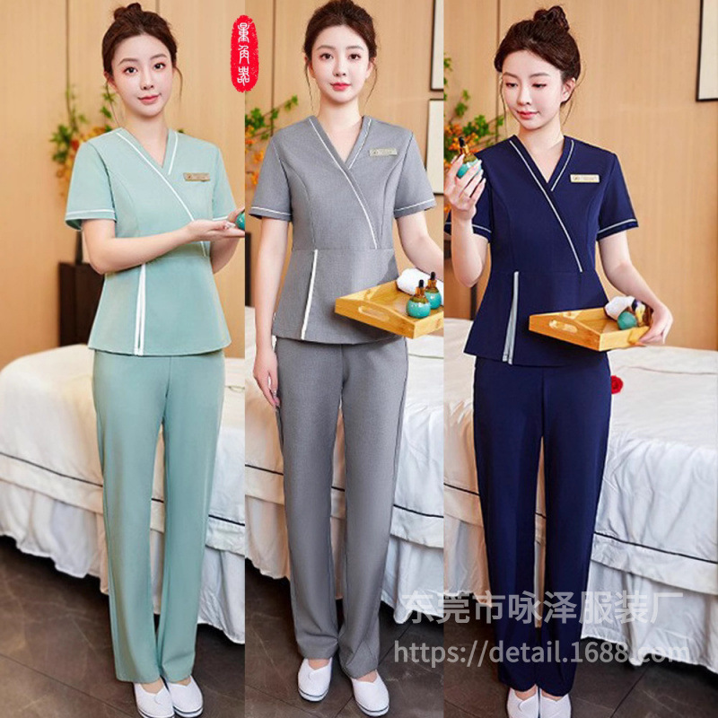 高端美容院美容师工作服女气质套装spa养生馆足浴足疗店技师工服