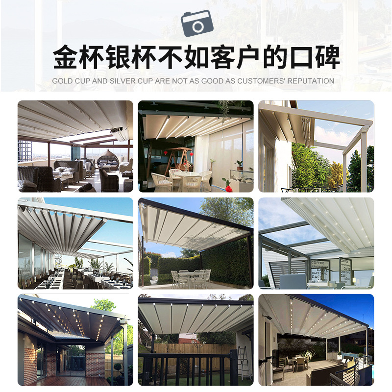 Jianpin al aire libre inteligente de control remoto sombrilla Pavilion al aire libre Villa patio aislamiento eléctrico retráctil Pavilion