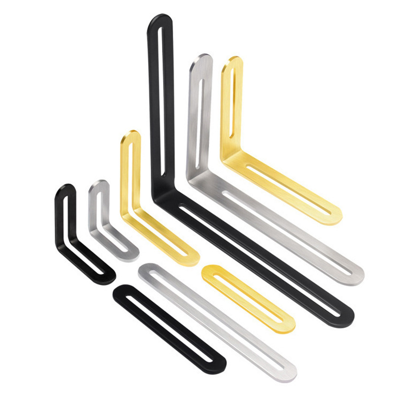 Acero inoxidable agujero largo ángulo móvil código engrosada estante soporte muebles conector 90 grados fijo recto soporte en forma de L