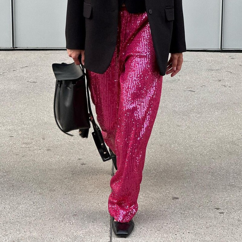 Cross-border Sequin Trousers European and American Casual Loose Women's New Wide Leg Pants Autumn Fashion Straight Leg Wide Leg Casual Pants