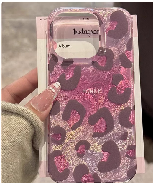 Patrón de papel de aluminio con estampado de leopardo iphone16promax de doble capa Apple 15pro funda para teléfono móvil ip14/13 suave