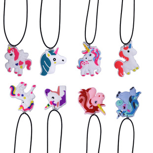 Cross-Border New Amazon Unicorn Kidsren's Necklace Jewelry Pvc Rainbow Horse Leather Rope Collar Small Gift Wholesale