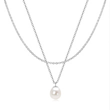 双层叠戴天然淡水珍珠项链气质个性潮流简约s925纯银饰品一件代发