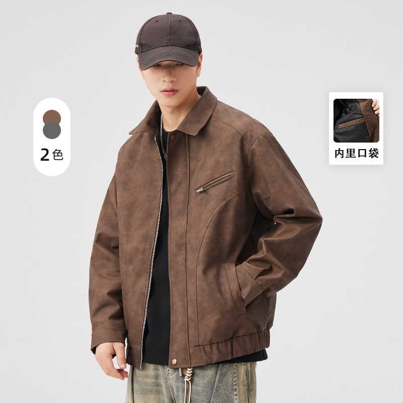 Also check men's American tooling high-end sense PU leather coat 2025 spring and autumn new Maillard suede jacket