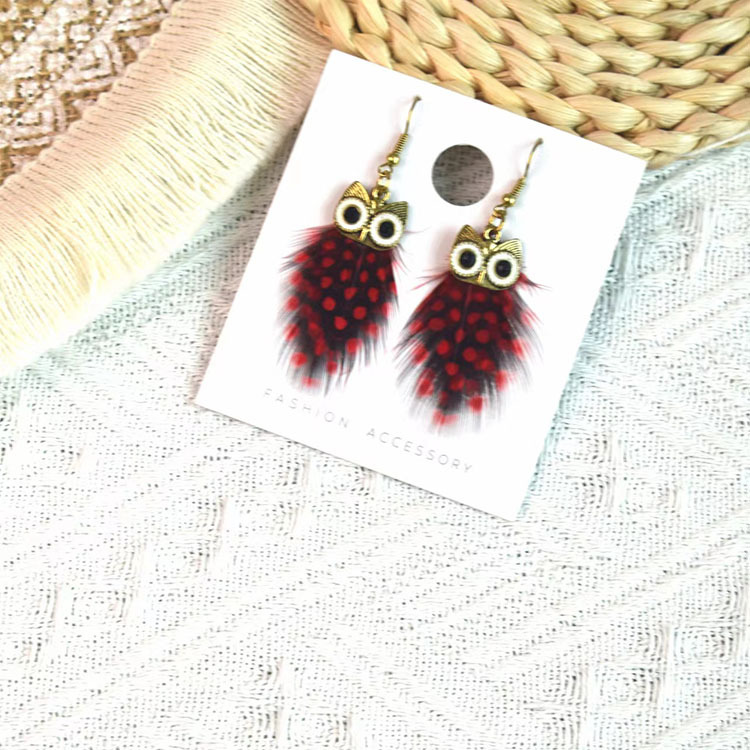 6g Weight Alloy Ear Needle Material Drop Earrings Classification 1 Pair Quantity Casual Occasion Alloy Material Owl Pattern Women's Gender Plating Design Ethnic Style Style 1 Pair Ethnic Style Owl Plating Alloy Feather Drop Earrings 10