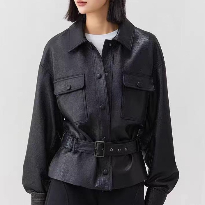 Low-Priced Online Spring and Autumn Haining Leather Jackets for Women, Short Stylish and Elegant Jackets, Biker Jackets