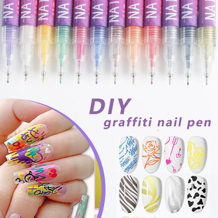 Cross-Border Shein Hot Selling Manicure Pen DIY Painted Graffiti Manicure Highlight Edge Pen Acrylic Marker Pen Set
