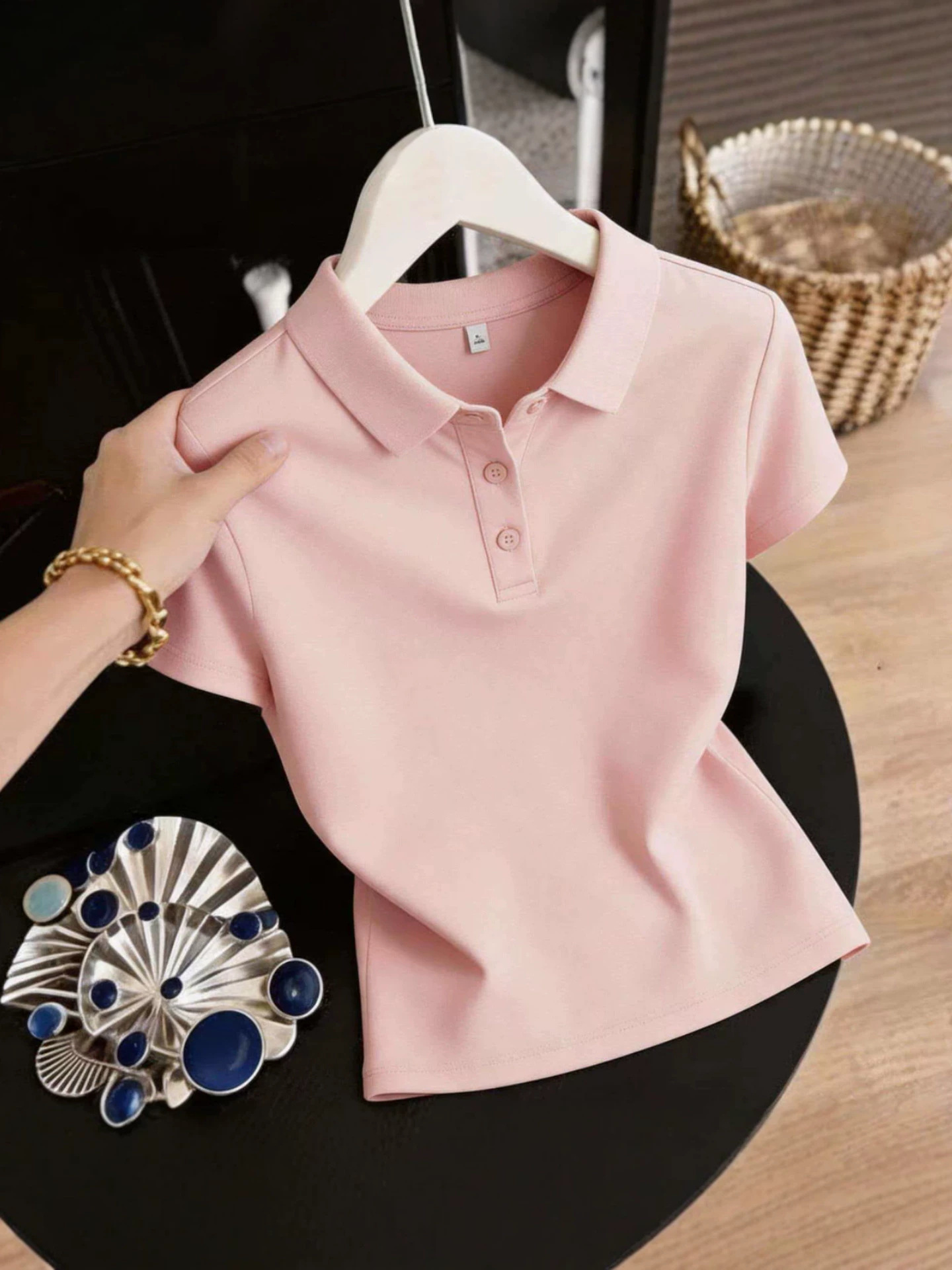 Tiktok Pure Cotton Women's Short-Sleeve T-Shirt, New Style for Middle-Aged Moms, Loose Fit, Middle-Aged Collared Top, Polo Shirt