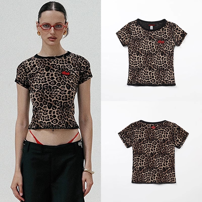 Korean Badblood Bcac Series Sexy Leopard Print Short-Sleeved T-Shirt Women's Short Sexy Sports Niche Top Trendy Korean Badblood Bcac Series Sexy Leopard Print Short-Sleeved T-Shirt Women's Short Sexy Sports Niche Top Trendy