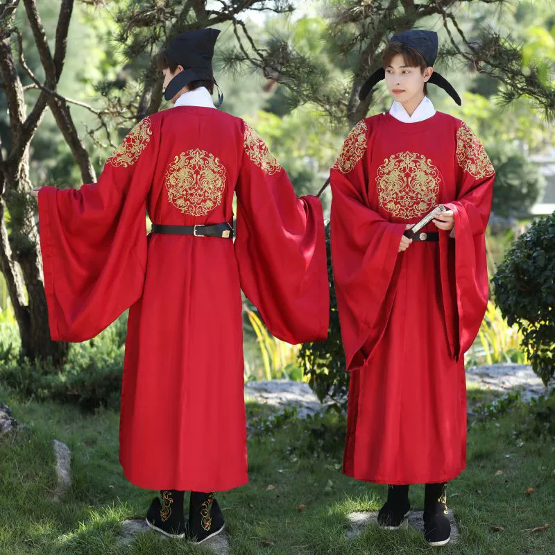 Hanfu мужская одежда с круглым вырезом Tang Wine Red Официальная одежда Свадебная одежда пара вышивка золотого зверя восстанавливается в древнем китайском стиле