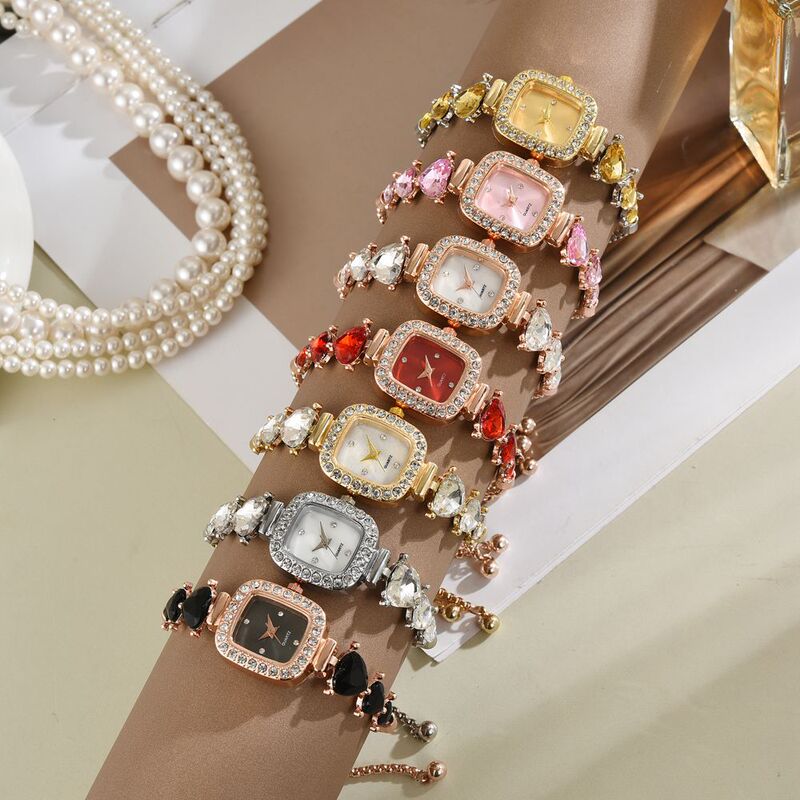 New students Korean style temperament drawstring design compact square love diamond fashion temperament lazy bracelet watch