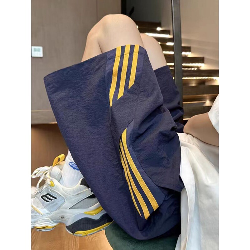 Washed Fashion Denim Shorts Men Trendy Brand Ins Trend Summer Casual Color-Blocking Versatile Loose Knee-Length Shorts