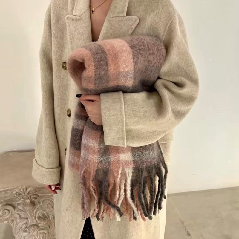 2022 Otoño e Invierno Nueva bufanda de Cachemira Za serie color a juego a cuadros borla larga bufanda cálida chal de doble uso