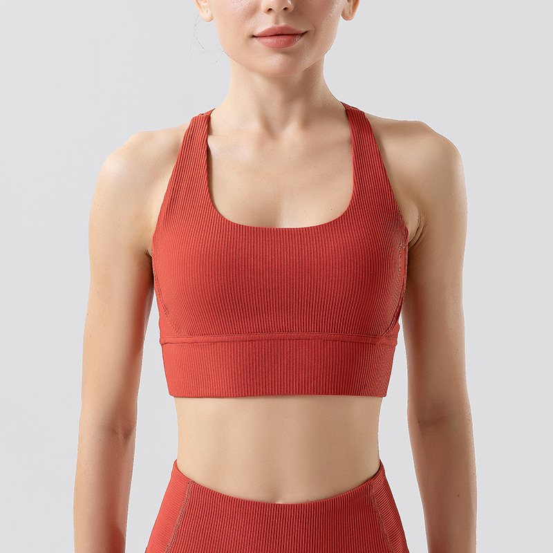 2022 europeo y americano desnudo costilla yoga deportes ropa interior Cruz espalda fitness a prueba de golpes correr Sujetador deportivo para las mujeres