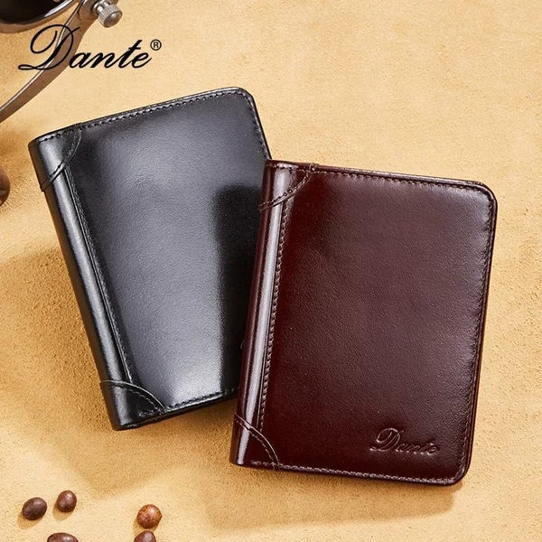 Men's Wallet Genuine Leather Oil-Waxed Top-Layer Cowhide Anti-Theft Vertical Card Holder Short Style 70% off Wallet
