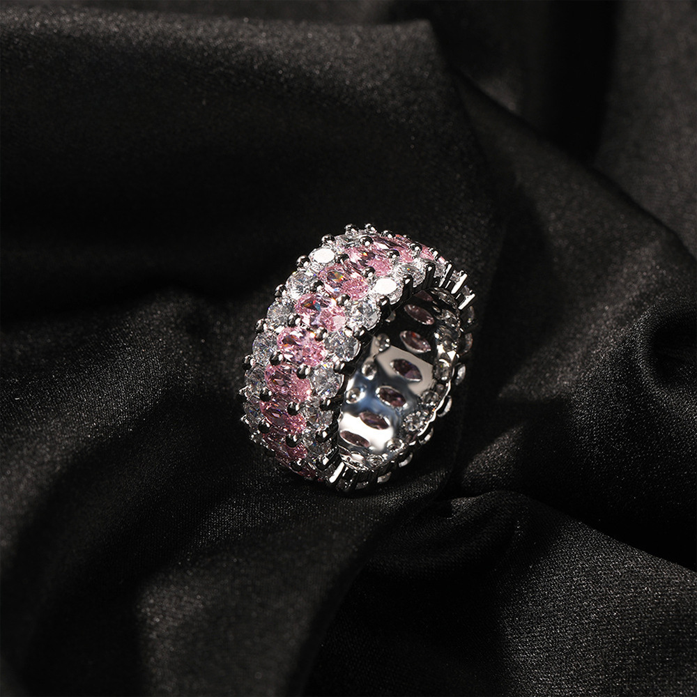 fuchsia copper ring hip-hop style with zircon