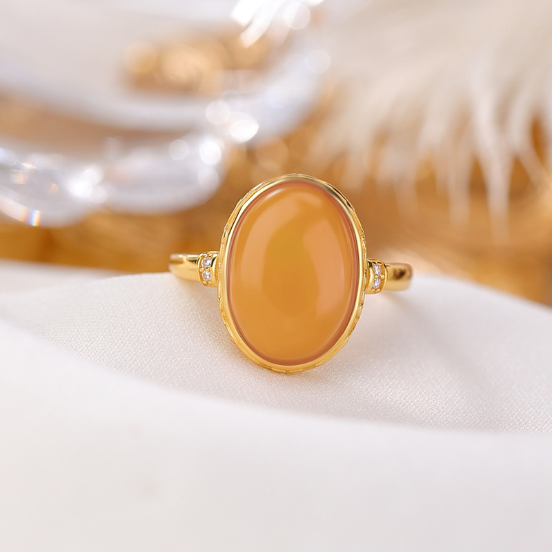 Nhẫn bạc S925 mạ vàng phong cách retro mặt trứng đơn giản — Bạc 925