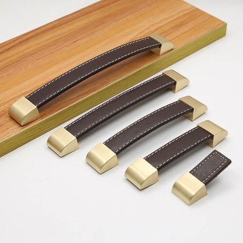Factory Direct Sale Gold-Color Brushed Leather Handle Furniture Box Bag Wardrobe Cabinet Drawer Leather Box Handle Square Black Brown