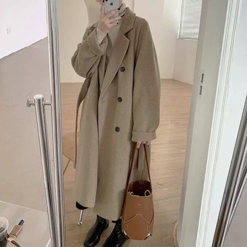 Down jacket, cashmere long woolen coat, for plus size ladies, fitted