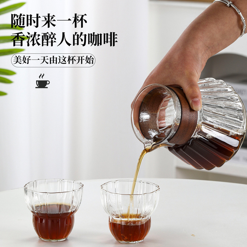 新しい透明な黒いガラスコーヒーポットガラスハンドル一体型コーヒードリップシェアリングポットセットガラスコーヒーセットロゴ|undefined