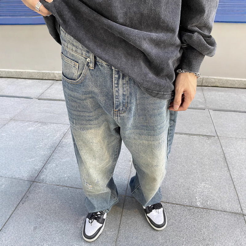 2024 New Trendy Brand Cat Bearded Casual Retro Loose Straight Wide Leg Jeans Men's and Women's Slim Look Trousers 2024 New Trendy Brand Cat Bearded Casual Retro Loose Straight Wide Leg Jeans Men's and Women's Slim Look Trousers