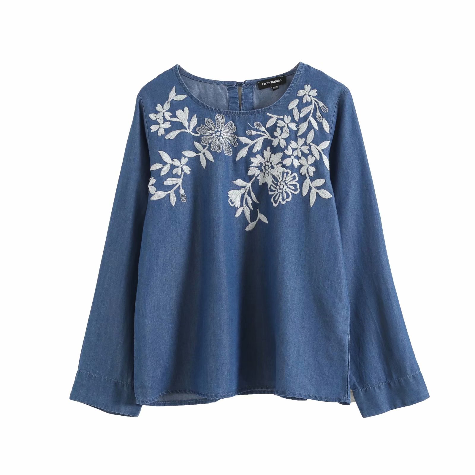 embroidery round neck pullover loose denim shirt  NSAM34016