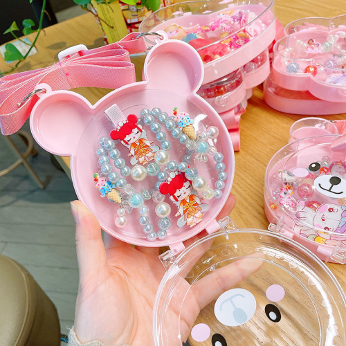 Children's jewelry set cartoon backpack small gift box little girl handmade beaded princess necklace bracelet jewelry gift