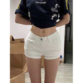 韩系纯欲白色短裤牛仔裤女2026夏季薄款小个子紧身弹力包臀热裤子