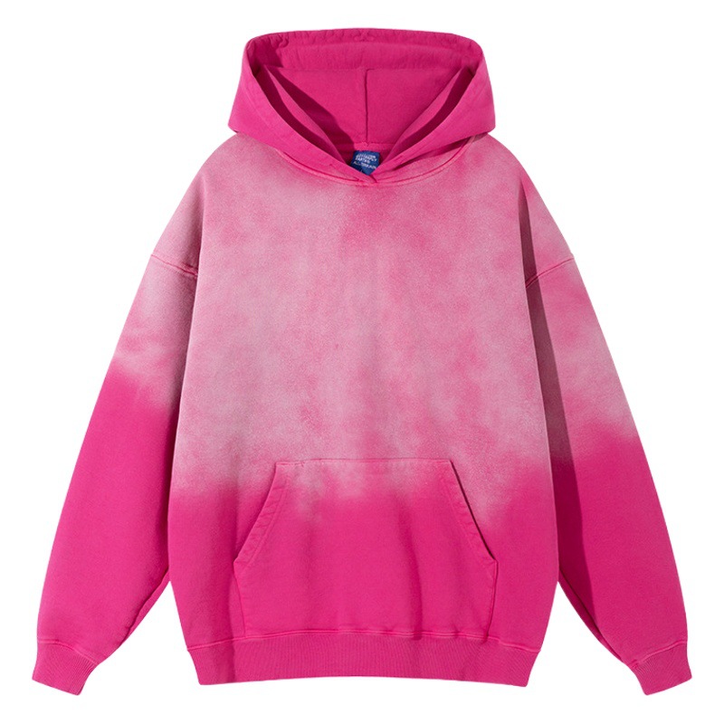 420g europeo y americano transfronterizo pesado puro algodón lavado apenado suéter moda marca casual retro gradiente color colgante teñido superior