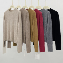 源头厂家女装长袖针织上衣女2022秋季新款纯羊毛低圆领修身打底衫