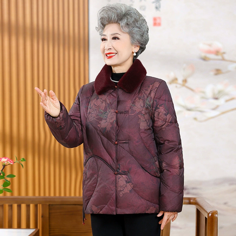 90 белая утка пуховик среднего и пожилого возраста печать теплая мама бабушка зимняя одежда шерстяной воротник трансграничной внешней торговли
