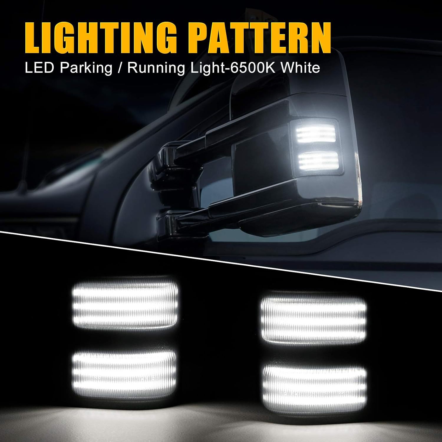 Para F250 F350 F450 F550 2008-2016 con luz amarilla ahumada negra, luz de borde de espejo de marcha atrás