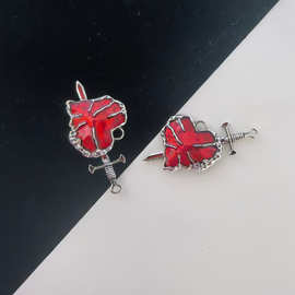 跨境爆款红色爱心双层叠带项链小众设计精致情侣一剑穿心锁骨链