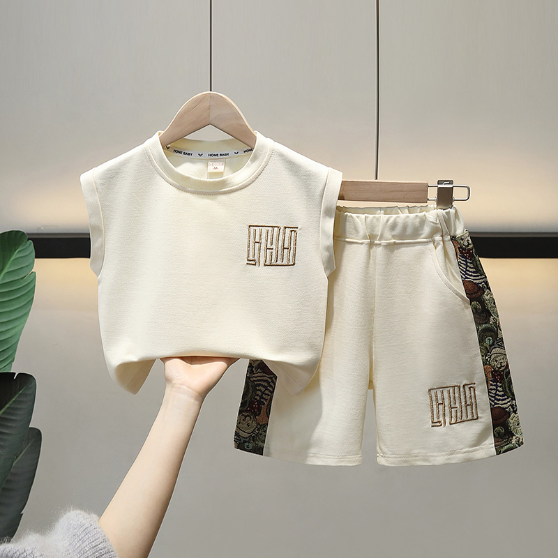 5434 traje de chaleco de verano para niños 2025 nuevo traje de dos piezas sin mangas guapo para niños hermoso ropa de bebé de moda