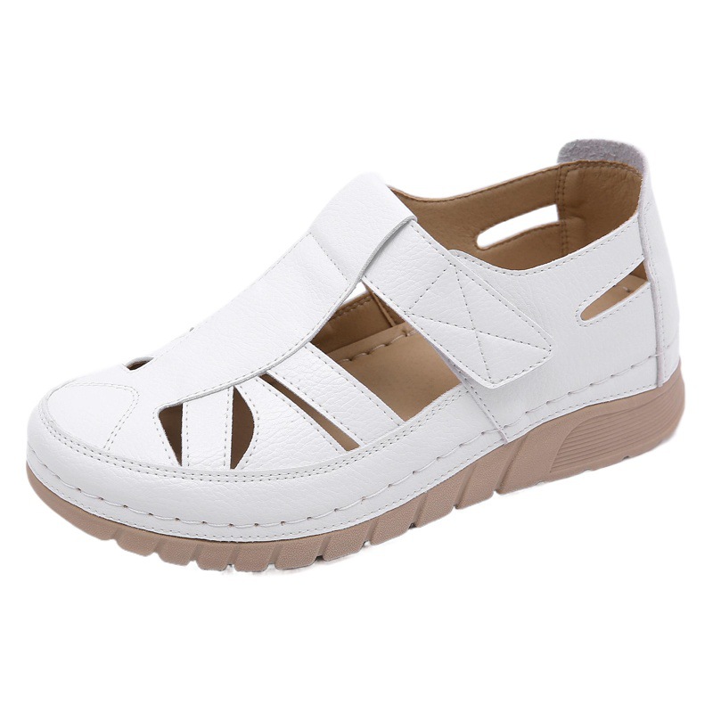 Otoño 2024 nuevo europeo y americano zapatos de una sola capa cuña costura luz velcro hueco-fuera mamá zapatos más tamaño fresco otoño