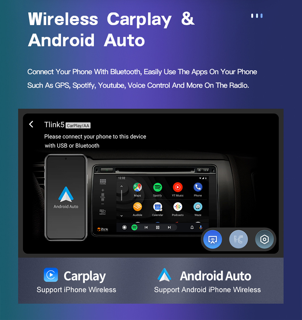 Car-Mounted Large-Screen Central Control Navigation System 1-in-1 Universal Android Navigation Device with Wireless Carplay and Bluetooth