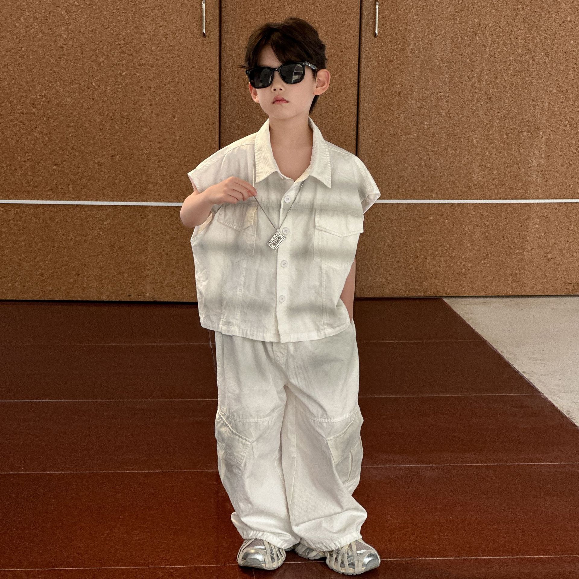 Children's Clothing Boys Thin Suit 2025 Summer New Style Kidsren Little Boy Summer Shirt Pants Casual Two-Piece Set Trendy