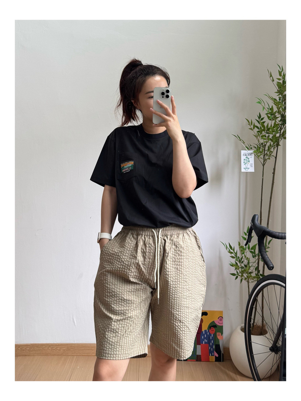 American Outdoor Seersucker Plaid Beach Shorts Summer Quick-Drying Nylon Waterproof Casual Mid-Length Pants for Men and Women