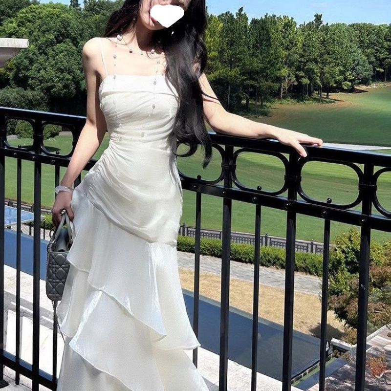 2025 Summer Style Socialite Little Fragrance Suspender A-Line Dress Fishtail Dress