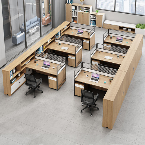 Office desk and chair set, minimalist modern three-person office desk, office finance room screen office desk
