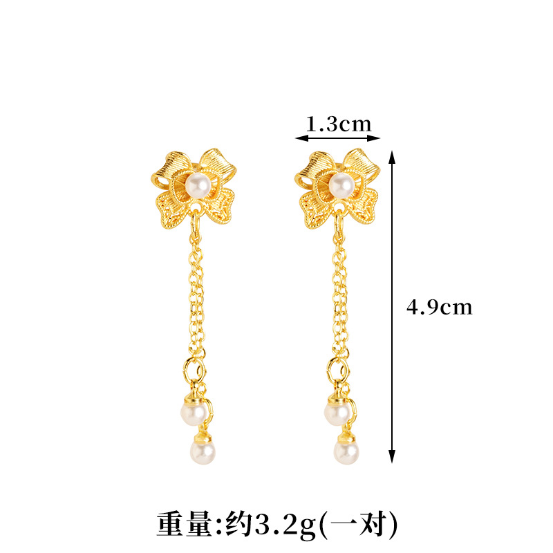 Palacio estilo antiguo arco de oro flange perla pendientes de perla para mujeres versátiles de alta calidad no se desvanecen joyas