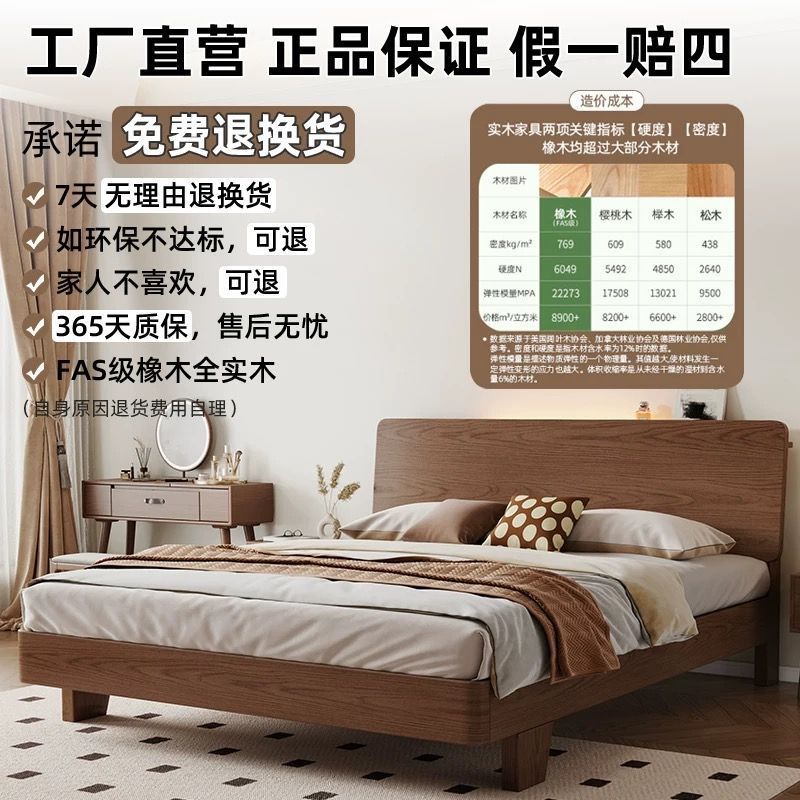 Cama de madera maciza cama doble 1.8x2m para el hogar 1.5m para la habitación de alquiler moderna simple 1.2m marco de cama individual