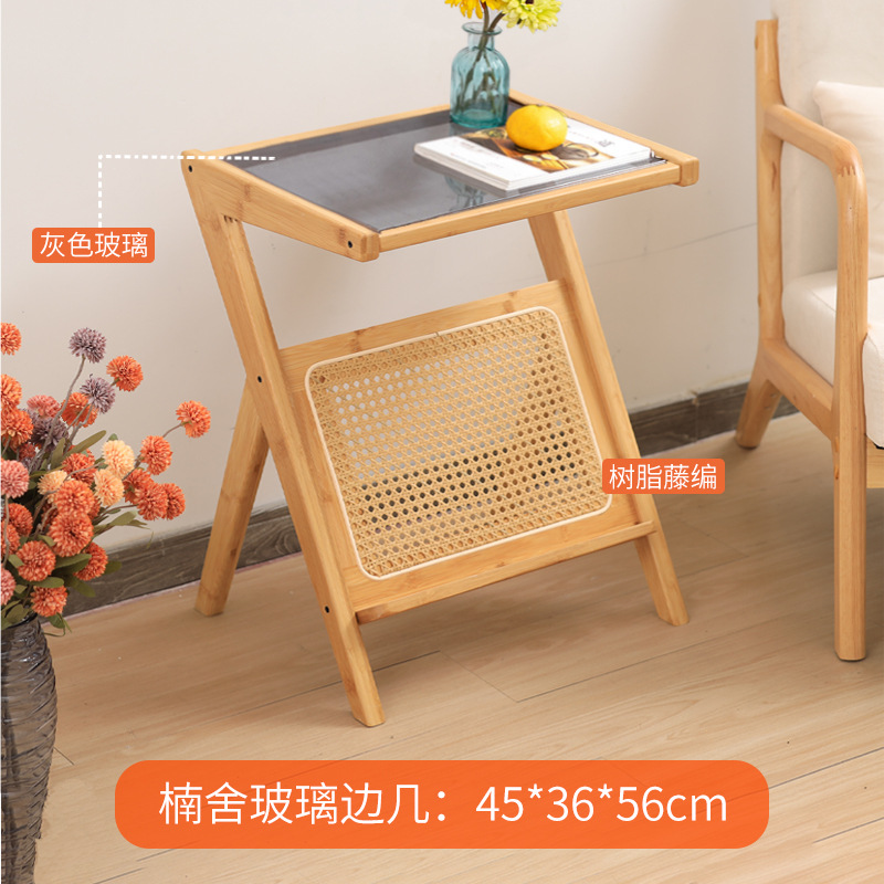 Internet celebridad sofá de vidrio mesa auxiliar sala de estar ratán japonés pequeña mesa de café balcón simple mesa de esquina mesita de noche nueva