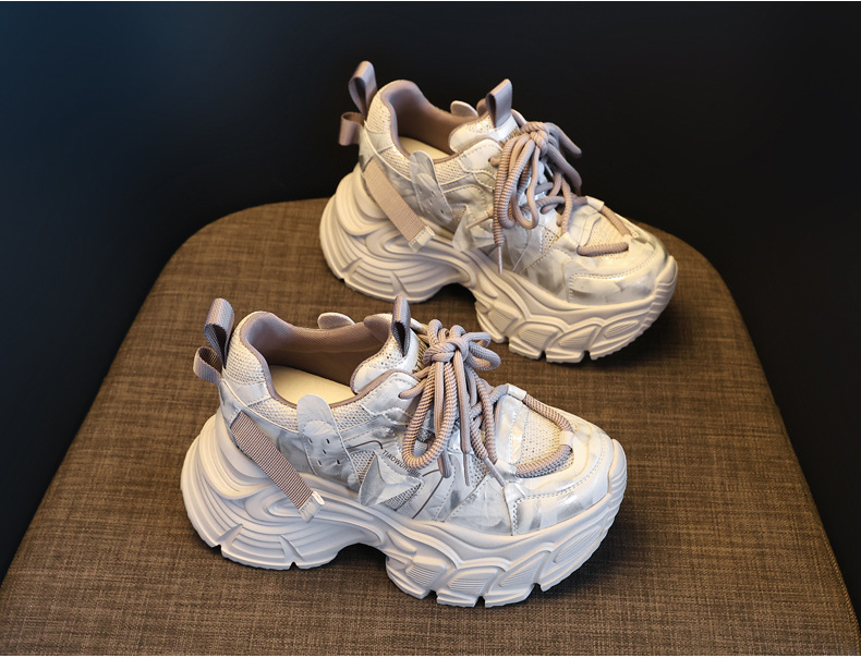 Giày sneaker nữ đế dày tăng chiều cao, lưới thoáng khí, phong cách thể thao — màu be chi tiết 5