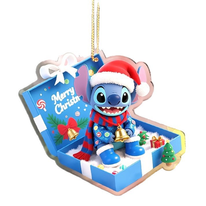 Nuevos productos transfronterizos adorables de Navidad Stitch decoración colgante acrílico plano 2D para regalos de Navidad colgante