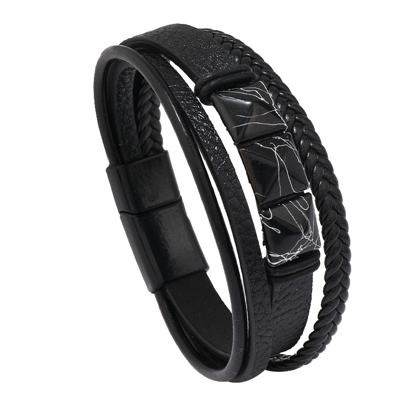 Gothic Lederarmband Für Herren Mit Magnetverschluss Und Flechtmuster_voghion.com