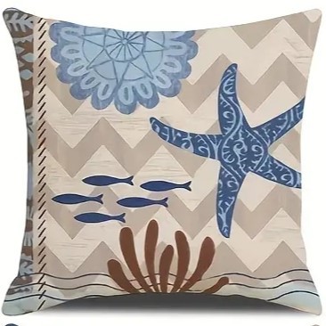 2024 Estilo explosivo transfronterizo Animales marinos Mundo submarino Patrón Funda de almohada Bandera de mesa de sala de estar con estampado de lino de Amazon image 14