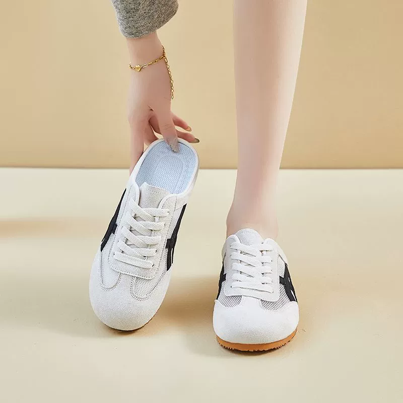 Женские летние сандалии, сетчатые, на толстой подошве, ленивки, на одной ноге, полусандалии, новинка 2025 года, повседневная обувь, шлепанцы